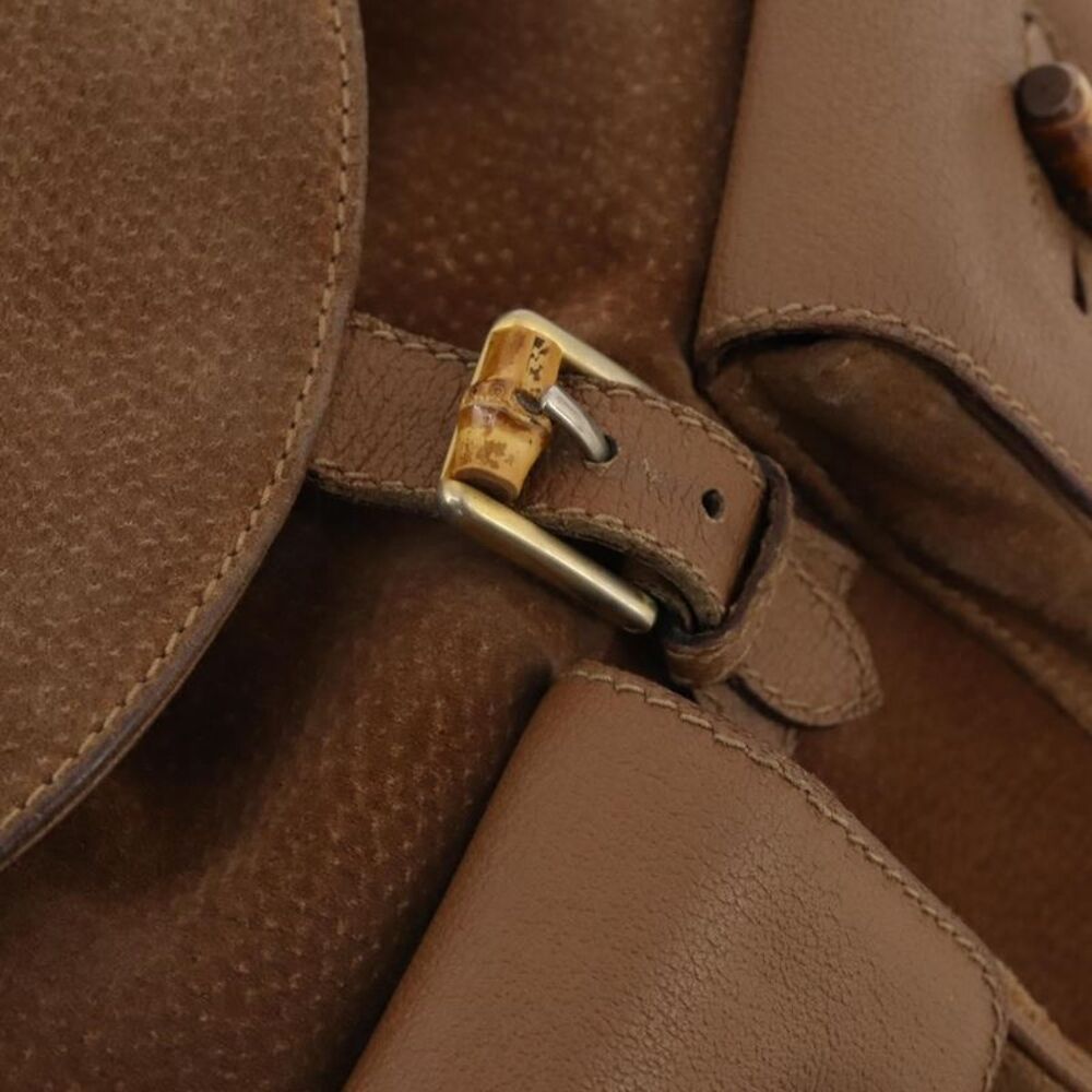 Gucci Vintage Bamboo Backpack Suede And Leather Brown Suede Backpack Bag - Picture 12 of 16